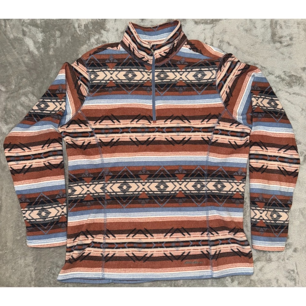 Eddie Bauer Pullover Sweater Womens L‎ Aztec Western Cowgirl Mock Neck Fuzzy